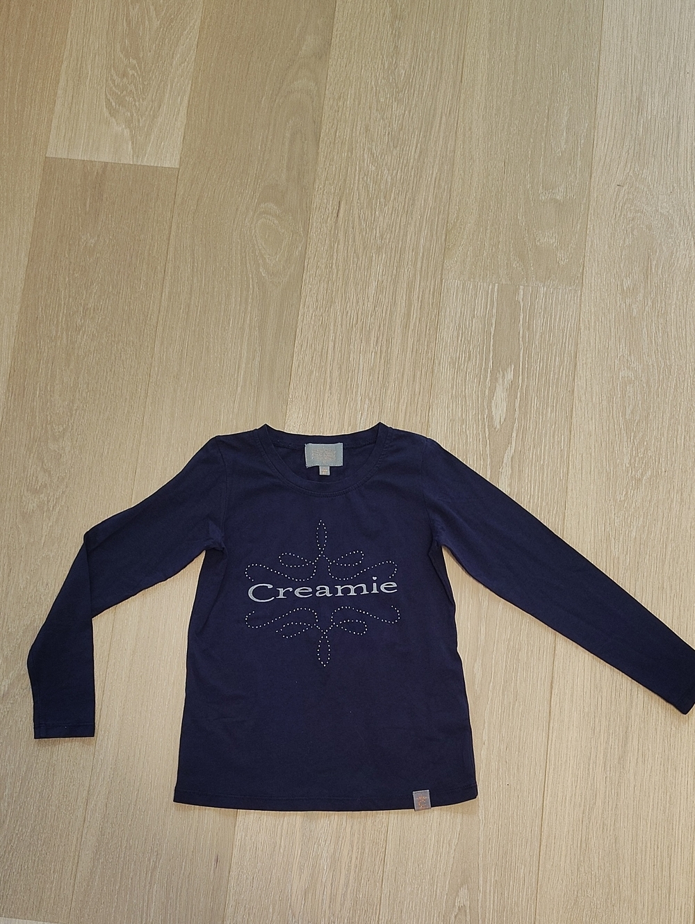 Girls' Navy Long Sleeve Tee with Rhinestone Logo